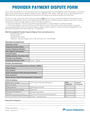 Kaiser Permanente Provider Payment Dispute Form
