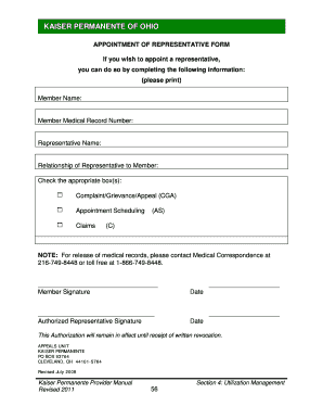 Kaiser Permanente Appointment of Representative Form