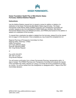 Kaiser Permanente Formulary Addition/Deletion Request