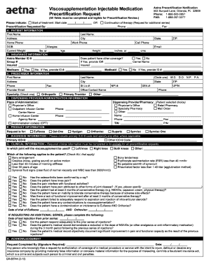 Aetna Viscosupplementation Precertification Form