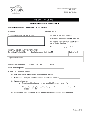 Kansas Special Seating Prior Authorization Request