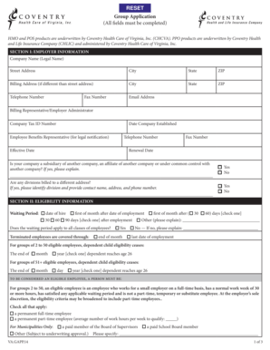 Virginia Group Health Insurance Application