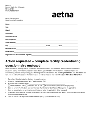Aetna Facility Credentialing Questionnaire