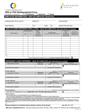 HRA or FSA Reimbursement Form