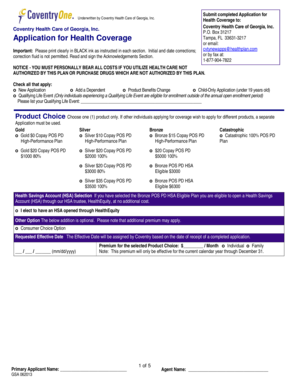 Coventry Health Care Application for Health Coverage