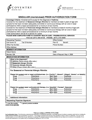 Singulair Prior Authorization Form