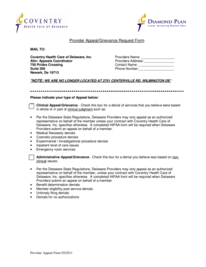 Provider Appeal/Grievance Request Form