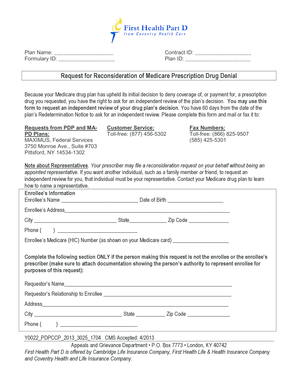 Request for Reconsideration of Medicare Prescription Drug Denial