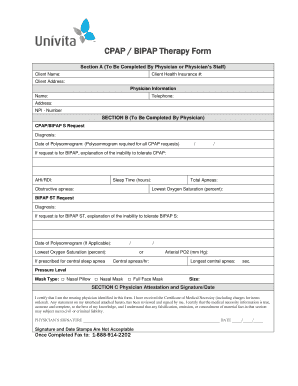 CPAP BIPAP Therapy Form