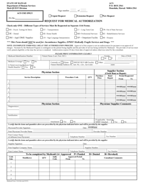Hawaii Medicaid Request for Medical Authorization