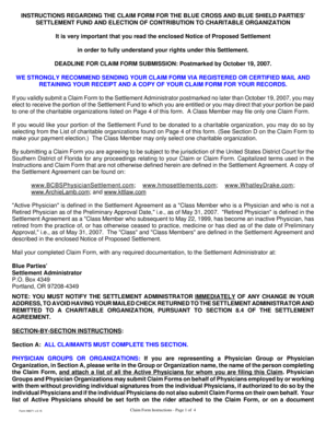 Blue Cross and Blue Shield Settlement Claim Form