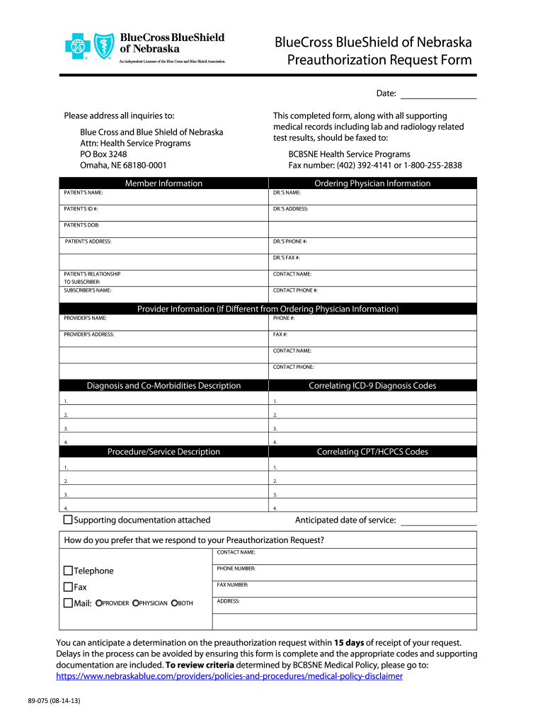 blue cross blue shield of nebraska prior authorization form Preview on Page 1.