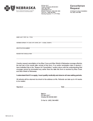 Blue Cross and Blue Shield of Nebraska Cancellation Form