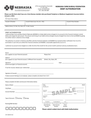 Nebraska Farm Bureau Debit Authorization Form