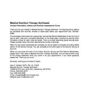 Medical Nutrition Therapy Intake Forms