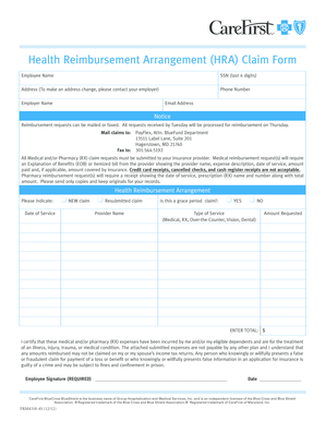 Health Reimbursement Arrangement Claim Form
