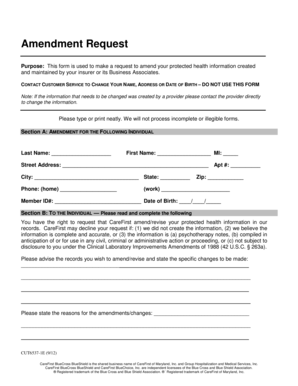 CareFirst Health Information Amendment Request Form