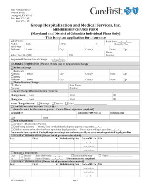 Maryland and DC Individual Plans Membership Change Form