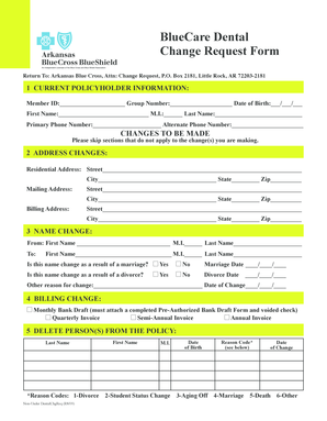BlueCare Dental Change Request Form