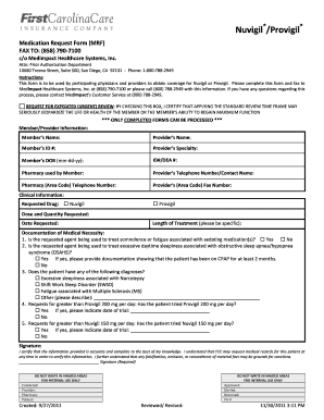 Nuvigil/Provigil Medication Request Form