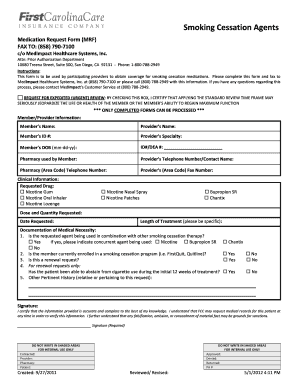 Smoking Cessation Medication Request Form