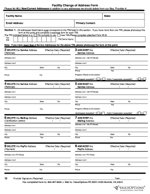 Facility Change of Address Form