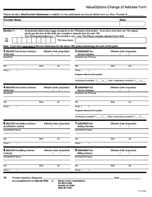 Facility Address Change Form - ValueOptions