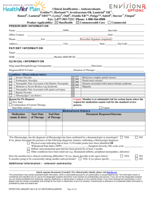Clinical Justification Form for Anticonvulsants