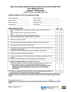 Blue Cross Blue Shield Vermont Simponi Prior Approval Form