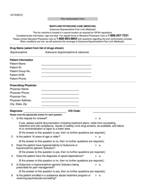 Maryland Suboxone Prior Authorization Form