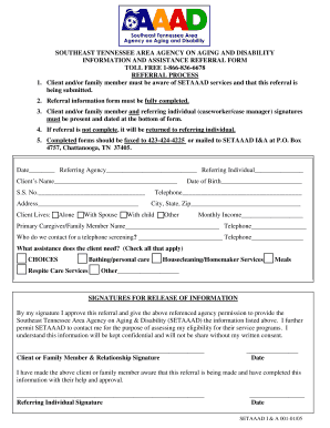 Southeast Tennessee Area Agency on Aging and Disability Referral Form