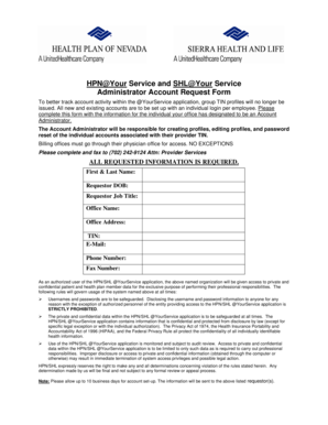 HPN SHL Account Administrator Request Form