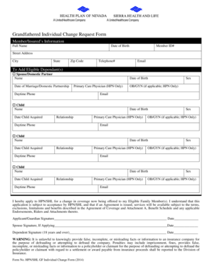 Grandfathered Individual Change Request Form