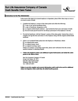 Sun Life Death Benefits Claim Packet