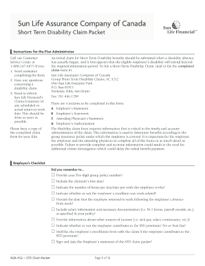 Sun Life Short Term Disability Claim Form