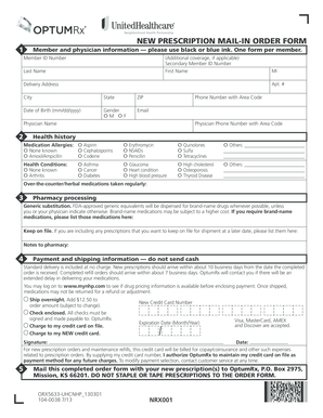 New Prescription Mail-In Order Form