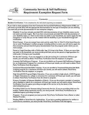 Community Service & Self-Sufficiency Requirement Exemption Request Form