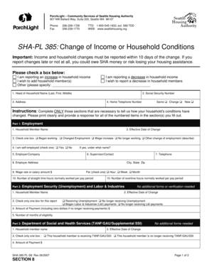 SHA-PL 385: Change of Income or Household Conditions