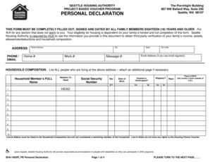 Seattle Housing Authority Project-Based Voucher Program Personal Declaration