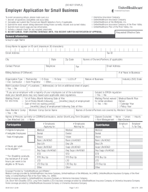 Employer Application for Small Business Insurance