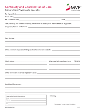 Primary Care Physician to Specialist Referral Form