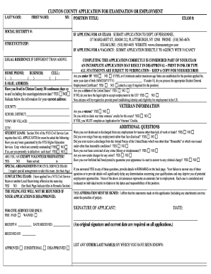Clinton County Application for Examination or Employment