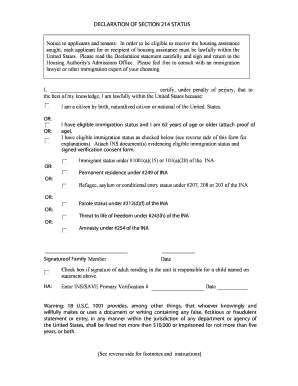 Declaration of Section 214 Status