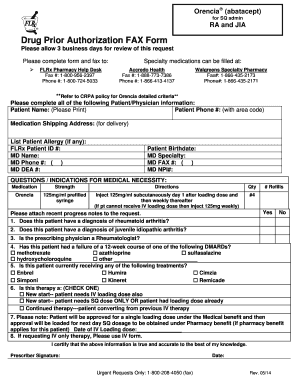 Orencia Drug Prior Authorization FAX Form