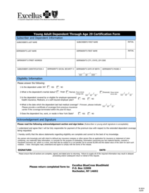 Young Adult Dependent Through Age 29 Certification Form