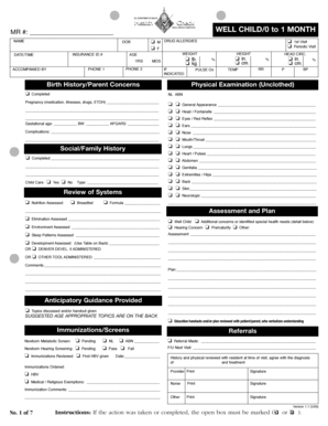 Well Child 0 to 1 Month Form