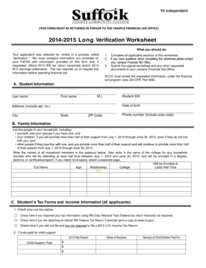 2014-2015 Long Verification Worksheet
