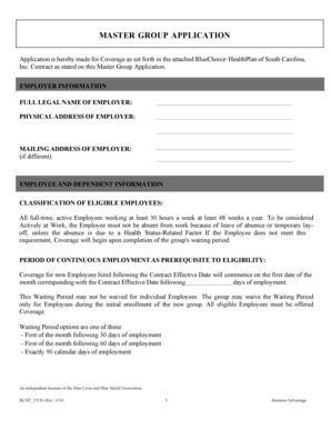 BlueChoice HealthPlan Master Group Application