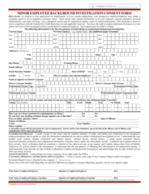 Minor Employee Background Investigation Consent Form