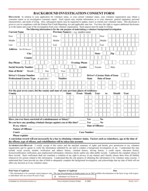 Volunteer Background Investigation Consent Form